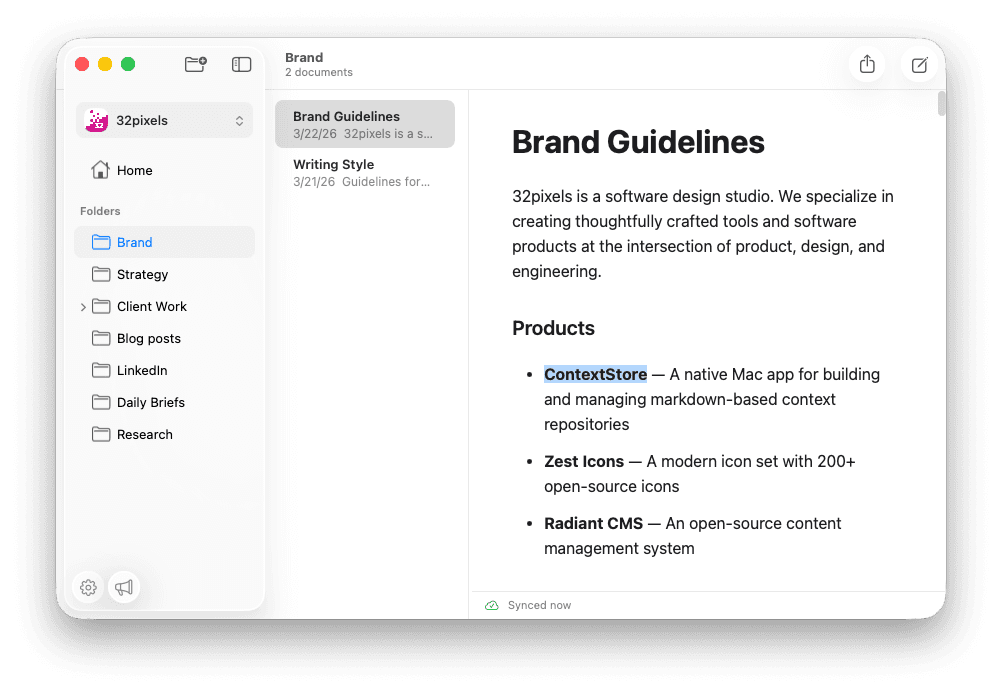 ContextStore app — light mode